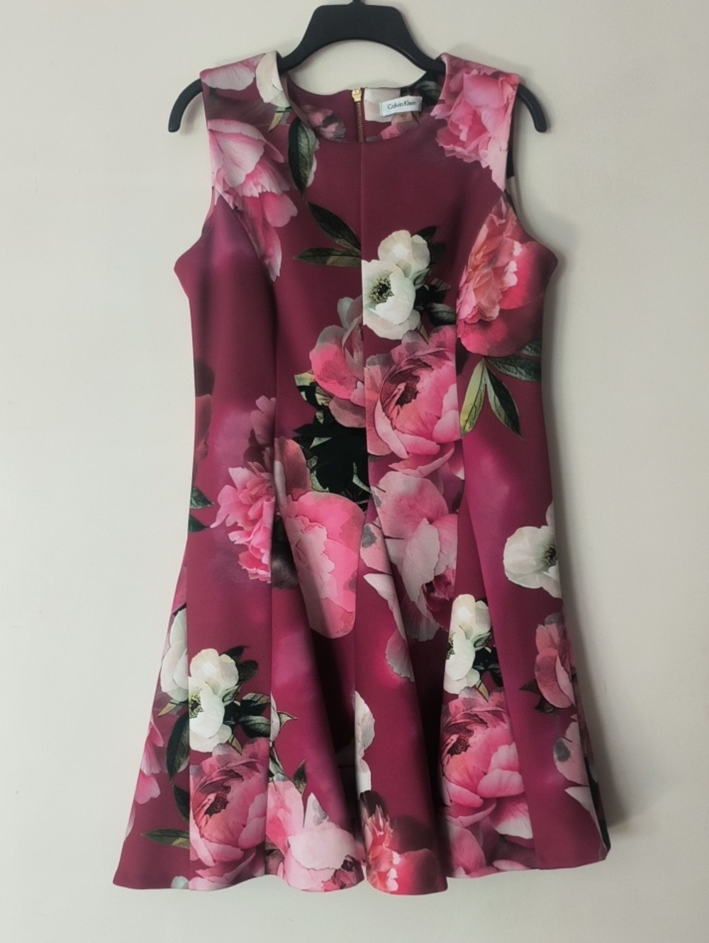 Calvin Klein Berry Floral Sleeveless Fit-and-Flare Dress